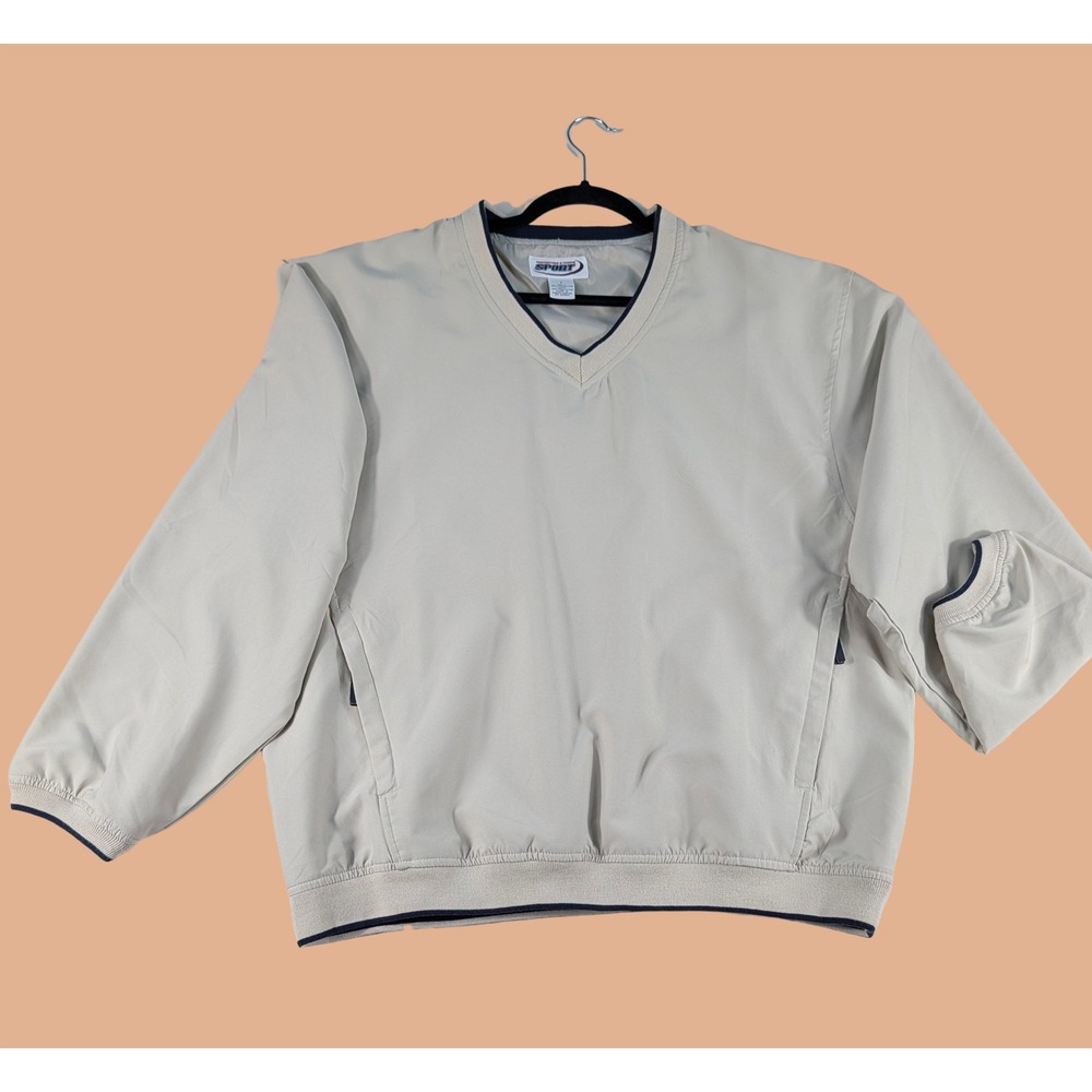 Roundtree & Yorke Sport V Neck Pullover Windbreaker Jacket Mens Size LGT L Beige